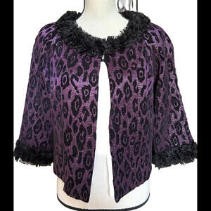 🦄🧥💜Lavender & Honey Purple Black Metallic Open Front Embellished Sz PM Jacket